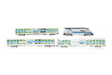 Load image into Gallery viewer, N Athearn Caltrain EMD F59PHI, Two Kato Coaches Coaches and One Kato Control Car Custom Painted. NO BOX