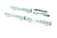 Load image into Gallery viewer, N Athearn Caltrain EMD F59PHI, Two Kato Coaches Coaches and One Kato Control Car Custom Painted. NO BOX