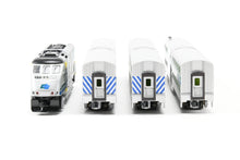 Load image into Gallery viewer, N Athearn Caltrain EMD F59PHI, Two Kato Coaches Coaches and One Kato Control Car Custom Painted. NO BOX