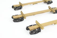 Load image into Gallery viewer, HO Brass NWSL - Northwest Short Line Various Roads 43' Skeleton Log Cars 3-Pack w/ Trucks