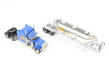 Load image into Gallery viewer, HO Brass CON CMC - Classic Mint Collectibles #14039 Peterbilt 379 3-Axle Tractor w/ Sleeper FP Blue and Heil 1040 Dry Bulk Trailer FP White for A&R Carriers
