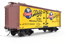 Load image into Gallery viewer, O Scale Wood Unknown Manufacturer Lot of Two 36' Wood Beer Reefers Schlitz and Old Heidelberg Beer Pro Built and Painted NOB