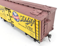 Load image into Gallery viewer, O Scale Wood Unknown Manufacturer Lot of Two 36' Wood Beer Reefers Schlitz and Old Heidelberg Beer Pro Built and Painted NOB