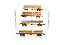 Load image into Gallery viewer, HO Brass NWSL - Northwest Short Line Various Roads 50' Skeleton Log Cars 4-Pack with Trucks and loads CP