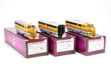 Load image into Gallery viewer, O Scale MTH - Mike's Train House Premier Plastic/Diecast D&RGW - Denver & Rio Grande Western EMD F-3 A-B-A Set FP in 4-Stripe Yellow/Silver 2-Rail Conversion
