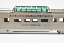 Load image into Gallery viewer, HO Brass Oriental Limited CB&Q/DRGW/WP California Zephyr Dome Sleeper Observation "Silver Crescent"