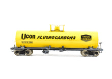 Load image into Gallery viewer, HO Brass PSC - Precision Scale Co. Various Roads 12,000 Gallon Tank Car Factory Painted Yellow Union Carbide