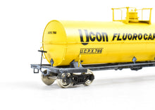 Load image into Gallery viewer, HO Brass PSC - Precision Scale Co. Various Roads 12,000 Gallon Tank Car Factory Painted Yellow Union Carbide