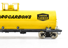 Load image into Gallery viewer, HO Brass PSC - Precision Scale Co. Various Roads 12,000 Gallon Tank Car Factory Painted Yellow Union Carbide