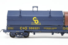 Load image into Gallery viewer, O Brass OMI - Overland Models, Inc. C&O - Chesapeake & Ohio Evans Steel Coil Steel Car w/full Walkways & Angled Covers. With C&O and Contrail Hoods Factory Painted No. 306521