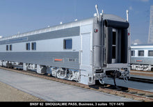 Load image into Gallery viewer, HO Brass TCY - The Coach Yard  No. 1475 BNSF - Burlington Northern Santa Fe "Snoqualmie Pass" 3 Suites Business Car No. 62
