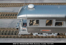 Load image into Gallery viewer, HO Brass TCY - The Coach Yard  No. 1475 BNSF - Burlington Northern Santa Fe "Snoqualmie Pass" 3 Suites Business Car No. 62
