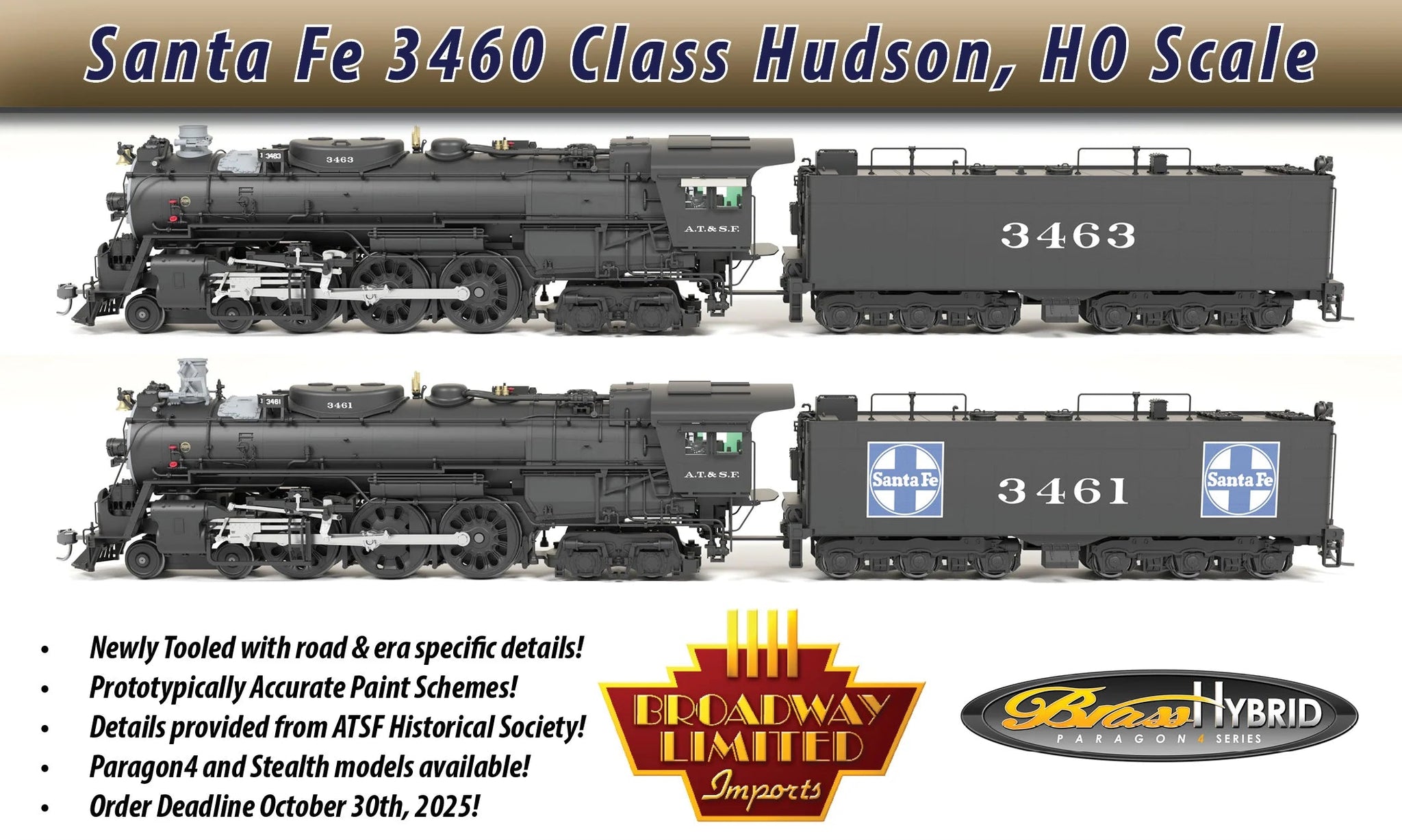 天賞堂　SANTA FE ４−６−４ HUDSON HO Brass Model Train - Tenshodo Sante Fe Railroad 4-6-4