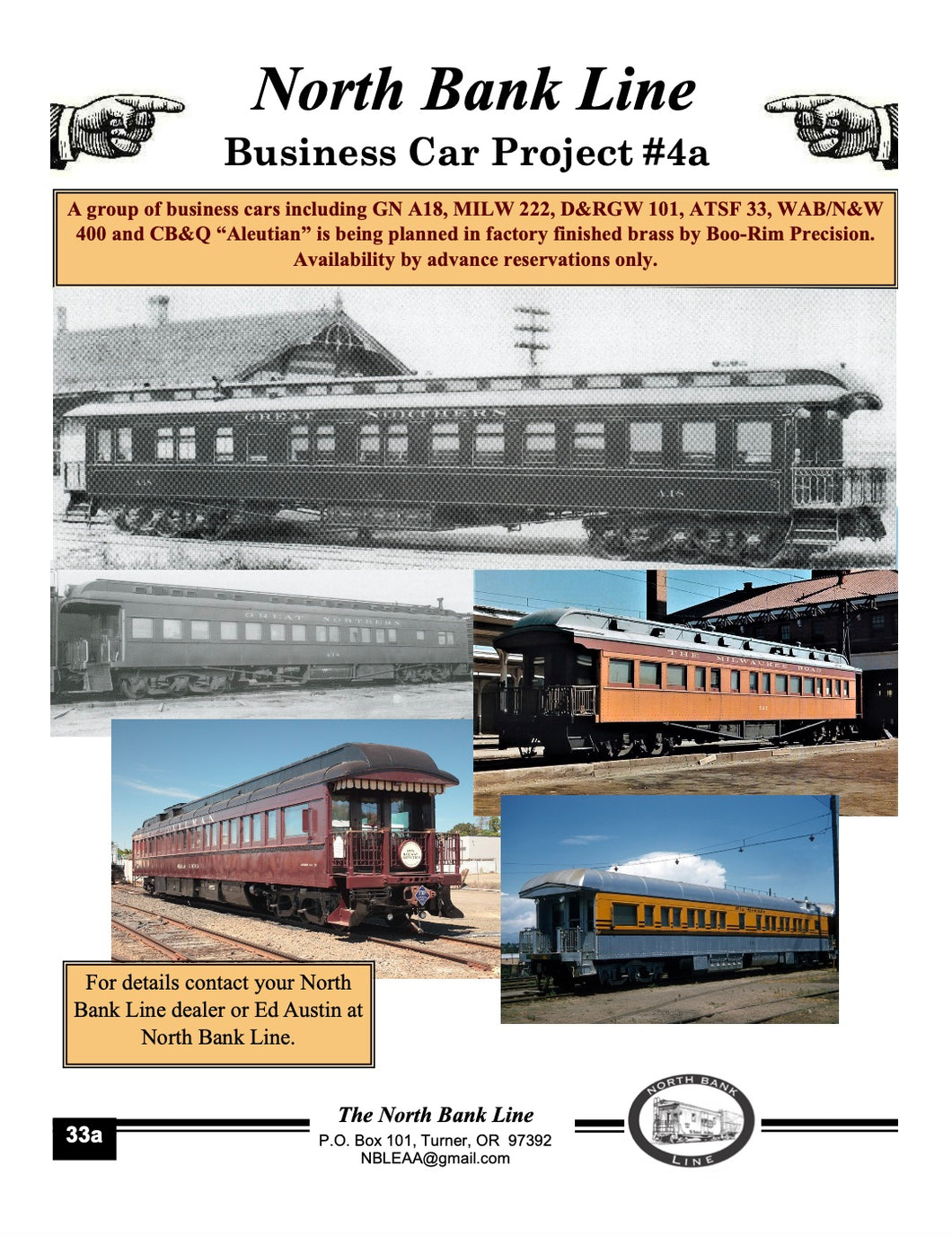 HO Brass NBL - North Bank Line Business Cars Pt. 4: Amtrak, ATSF - Santa Fe, D&RGW - Denver & Rio Grande Western, GN - Great Northern, MILW - Milwaukee Road, N&W - Norfolk & Western, PC - Penn Central, PRR - Pennsylvania Railroad, WAB - Wabash, & Others