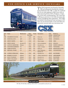 HO Brass TCY - The Coach Yard CSX Transportation Office Car Service OCS Cars