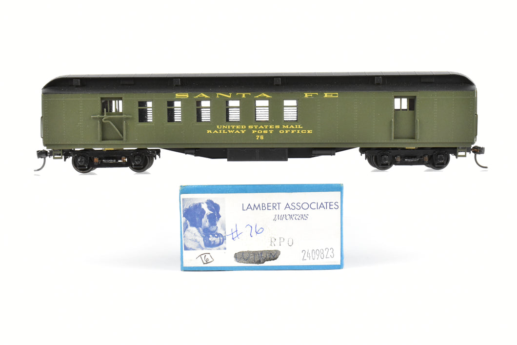 HO Brass Lambert ATSF - Santa Fe Heavyweight RPO Car with Central Valley Trucks CP #76