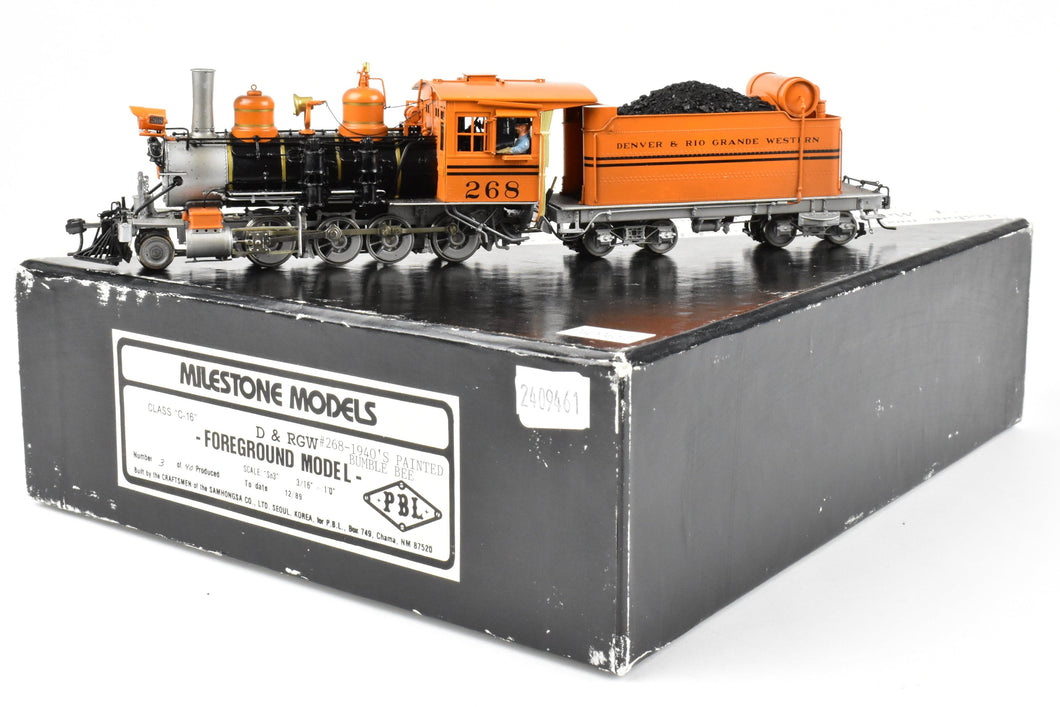 Sn3 Brass Milestone Models (PBL) D&RGW - Denver & Rio Grande Western Class C-16 2-8-0 FP Bumblebee Scheme #268 No 3 of 40 Produced