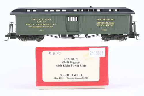 HOn3 Brass Soho D&RGW - Denver & Rio Grande Western #168 Baggage Car with Light Power Unit Custom Painted