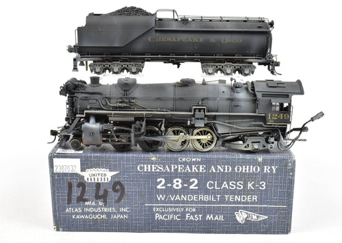 HO Brass PFM - United C&O - Chesapeake & Ohio 2-8-2 K3a Mikado with Vanderbilt Tender painted and numbered 1249