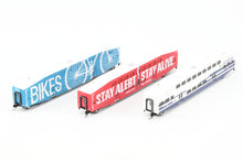 Load image into Gallery viewer, N Athearn Metrolink Bombardier Coach 3-Pack Special Edition "Bikes" and "Stay Alert Stay Alive" Cars - MISSING OUTER SLEEVE
