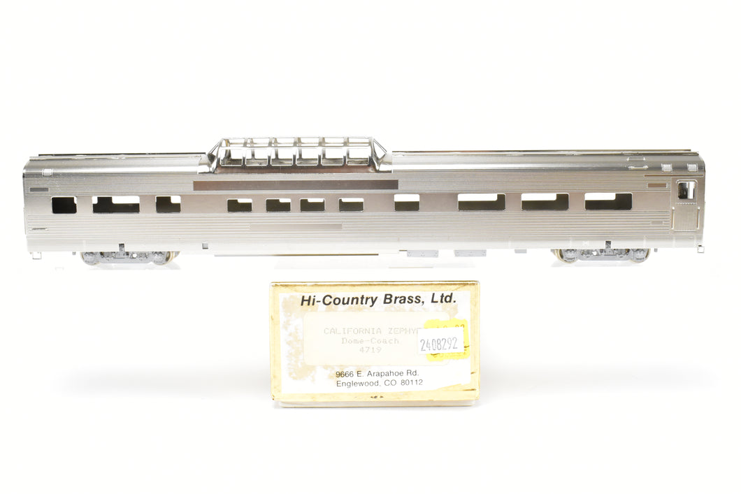HO Brass Hi-Country Brass California Zephyr Dome-Coach CB&Q,WP& D&RGW Plated With Conductors Window