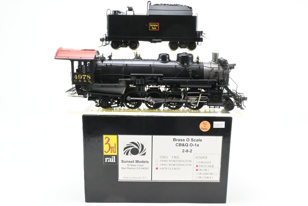 O Brass CON Sunset Models 3rd Rail CB&Q - Burlington Route O-1a 2-8-2 W/Switcher Pilot and Soundtraxx Tsunami II Power/Sound Decoder, FP #4978