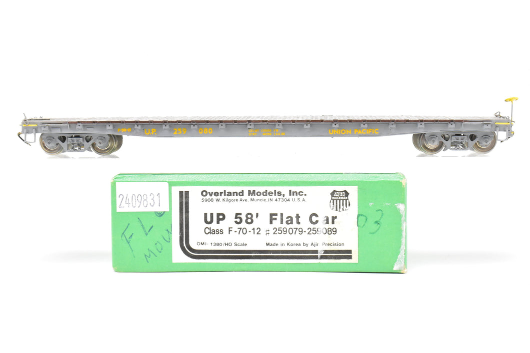 HO Brass OMI - Overland Models, Inc. UP - Union Pacific Class F-70-12 58' Flat Car CP Silver with yellow lettering #259080