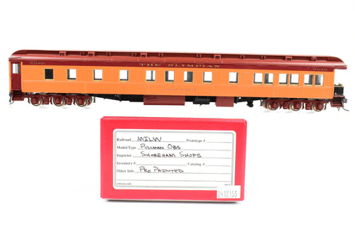 HO Brass Shoreham Shops MILW - Milwaukee Road Pullman Plan 3959B 3-2 Heavyweight Observation Lounge Pro-Painted in Milwaukee Road's Orange/Maroon Lettered 