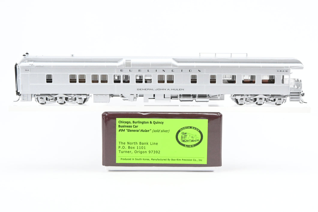 HO NEW Brass NBL - North Bank Line CB&Q - Burlington Route Business Car #95 “General John.A. Hulen” in Solid Silver