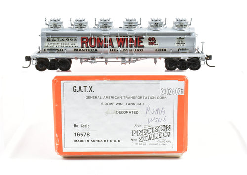 HO Brass PSC - Precision Scale Co. Undecorated G.A.T.X. 6 Dome-Wine Tank Car Custom Painted for Roma Wine