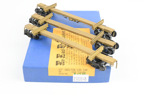 HO Brass NWSL - Northwest Short Line Various Roads 43' Skeleton Log Cars 3-Pack w/ Trucks