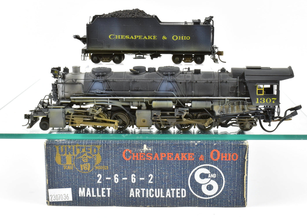 HO Brass PFM - United C&O - Chesapeake & Ohio  2-6-6-2 Mallet With DCC & Sound, Can Motor, CP & Weathered, No. 1307