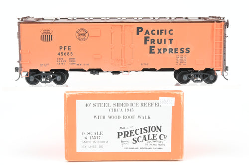 O Brass PSC - Precision Scale Co. PFE - Pacific Fruit Express 40’ Steel Reefer with Wood Roof Walk Circa 1945 CP No. 45885