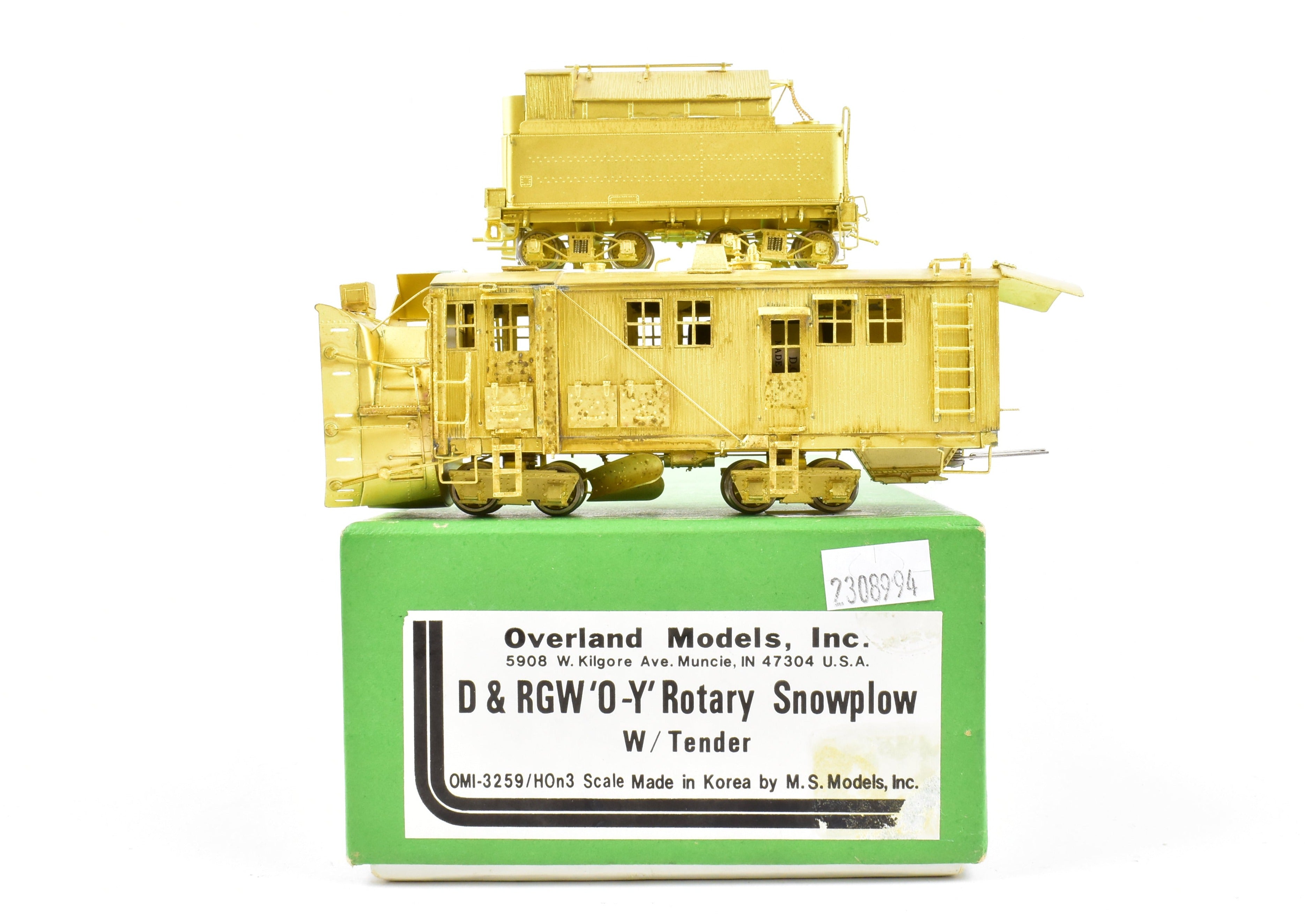 HOn3 Brass OMI - Overland Models, Inc. D&RGW - Denver & Rio Grande Western  'O-Y' Rotary Snowplow with Tender