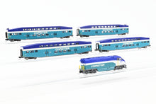 Load image into Gallery viewer, N Athearn Coaster EMD F59PHI and Three Athearn Bombardier Coaches and One Control Car Factory Painted NO BOXES
