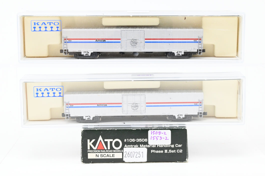 N Kato 106-3506 Amtrak Material Handling Car 2-Pack Phase III Set