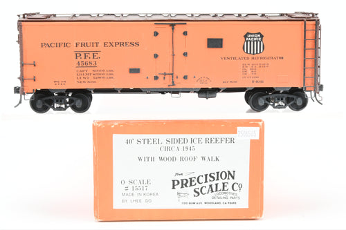 O Brass PSC - Precision Scale Co. PFE - Pacific Fruit Express 40’ Steel Reefer with Wood Roof Walk Circa 1945 CP No. 45683