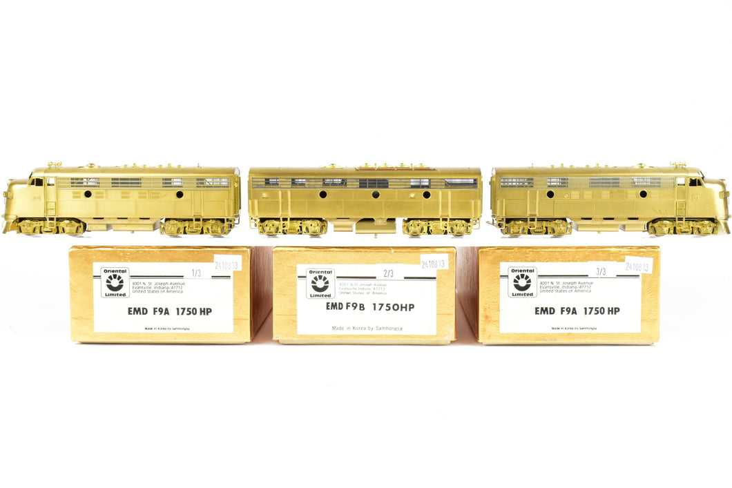 HO Brass Oriental Limited Various Roads EMD F9 A/B/A Set 1750 HP Each