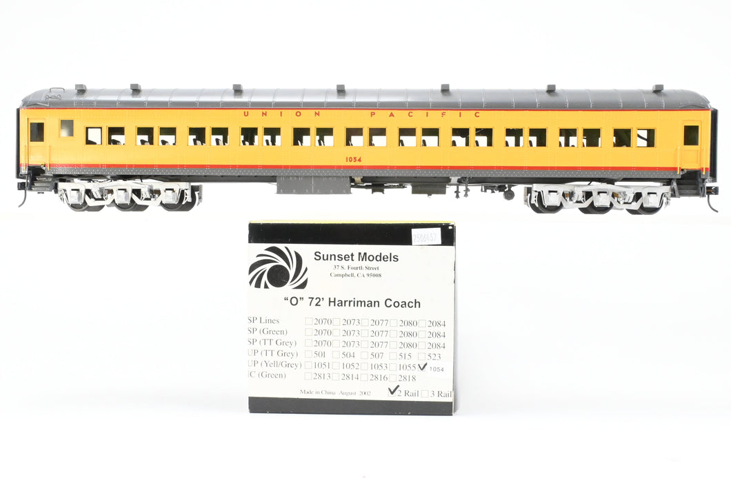 O Brass Sunset Models Third Rail UP - Union Pacific 72’ Harriman Coach FP Yellow/Gray No. 1054