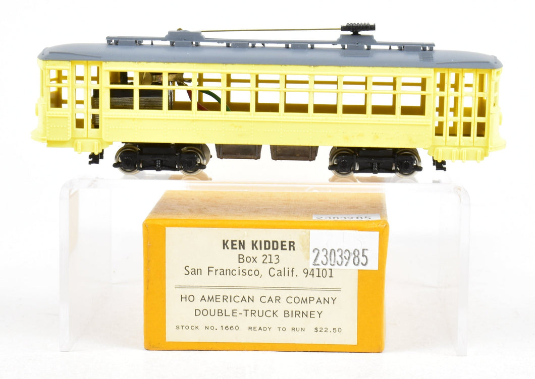 HO Ken Kidder Various Roads American Car Co. Double-Truck Birney Trolley Painted
