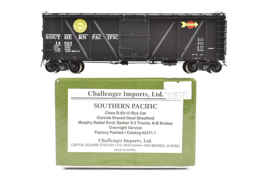 HO Brass CIL - Challenger Imports SP - Southern Pacific Class B-50-15 Box Car, Outside Braced Steel sheathed Painted in Overnight Service   