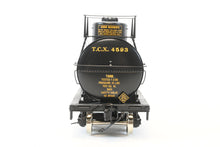Load image into Gallery viewer, Gauge 1 - 1:32nd Scale Brass PSC - Precision Scale Co. Various Roads 10,000 Gallon Tank Car Factory Painted TXC - The Texas Company Texaco No. 4593

