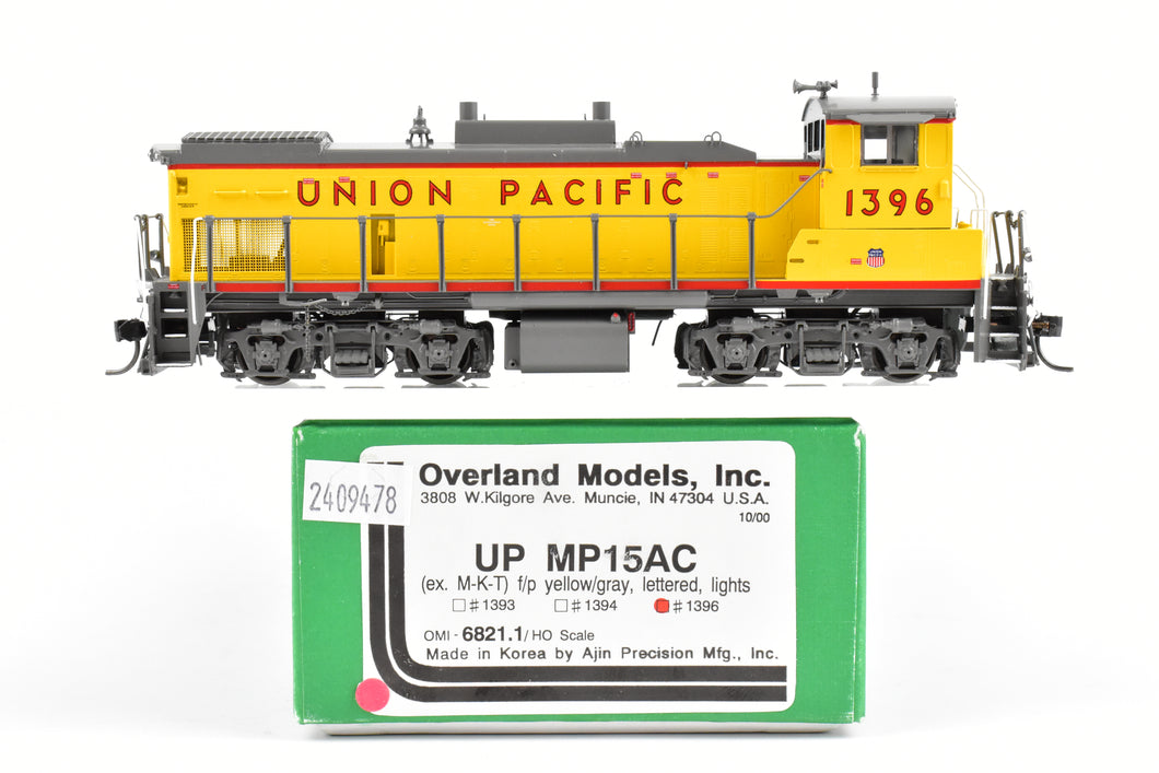 HO Brass OMI - Overland Models Inc. UP - Union Pacific EMD MP15AC (ex M-K-T) FP Yellow/Gray Lettered, Lights #1396