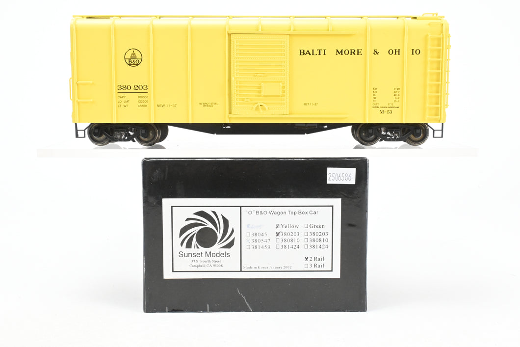 O Brass Sunset Models Third Rail B&O - Baltimore & Ohio M-53 Wagon-top Boxcar FP Yellow No. 380203