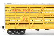 Load image into Gallery viewer, Gauge 1 - 1:32nd Scale Brass Row &amp; Company UP - Union Pacific S-40-12 Stock Car, Circa 1950 Factory Painted Yellow No. 47533
