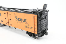 Load image into Gallery viewer, Gauge 1 - 1:32nd Scale Brass Row &amp; Company ATSF - Santa Fe SFRD RR-27/33 Refrigerator Car, Factory Painted "Scout", No. 34659
