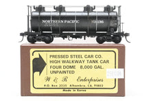 Load image into Gallery viewer, HO Brass W&amp;R Enterprises NP - Northern Pacific Pressed Steel Car Co. High Walkway Four Dome 8,000 Gallon Tank Car Custom Painted &amp; Weathered No. 101136
