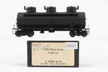 Load image into Gallery viewer, HO Brass S. Soho &amp; Co. Various Roads 1920 Three Dome Tank Car Factory Painted Black

