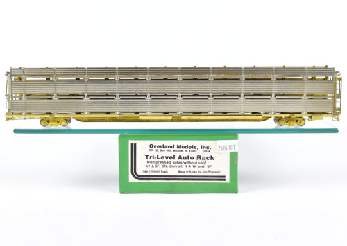 HO Brass OMI - Overland Models, Inc. Tri-Level Auto Rack W/Pressed Sides/Without Roof; SF, BN, CR, N&W and SP