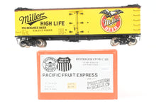 Load image into Gallery viewer, O Brass PSC - Precision Scale Co. PFE - Pacific Fruit Express 40’ R-30-12-9 Wood Refrigerator Car FP URTC 93185 Miller High Life Beer
